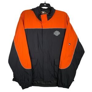 Harley-Davidson Black Orange Colorblock Reflective Motorcycle Jacket 2XL